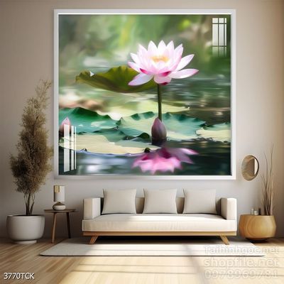 Tranh decor tường phòng khách cá chép hoa sen