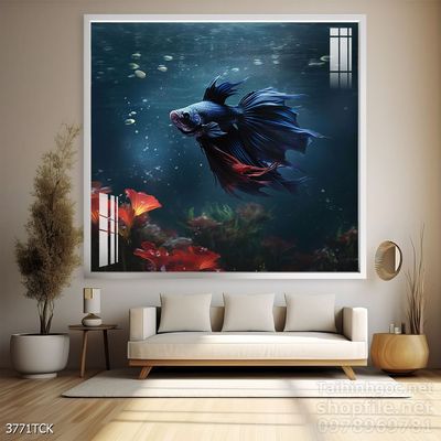 Tranh cá chép hoa sen nghệ thuật hiện đại