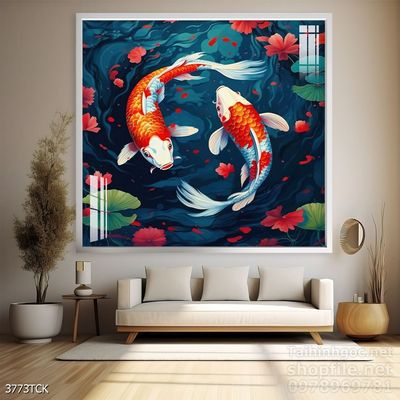 Tranh cá chép hoa sen treo tường mang nhiều ý nghĩa