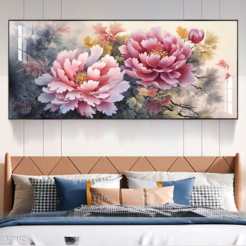 Tranh chim công hoa mẫu đơn decor trang trí tường nhà