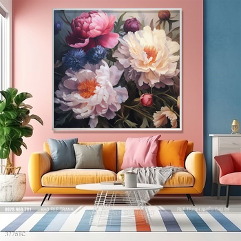 Tranh chim công và hoa mẫu đơn phong thủy