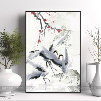 Tranh chim công trong vườn hoa mẫu đơn treo tường