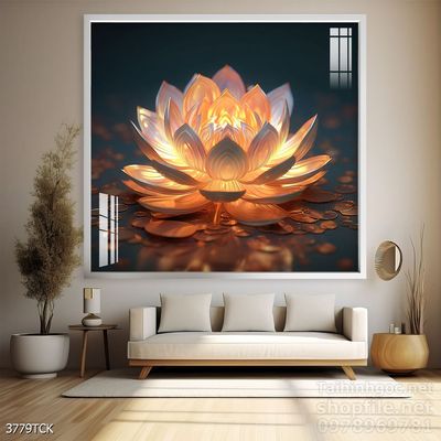 Tranh decor tường phòng khách cá chép hoa sen