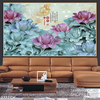 Tranh hoa sen, cá chép giả ngọc nghệ thuật