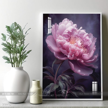 Tranh chim công hoa mẫu đơn decor trang trí tường nhà