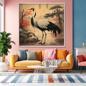 Tranh hoa mẫu đơn và chim công