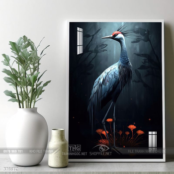 Tranh đôi chim công và hoa mẫu đơn treo tường phòng khách