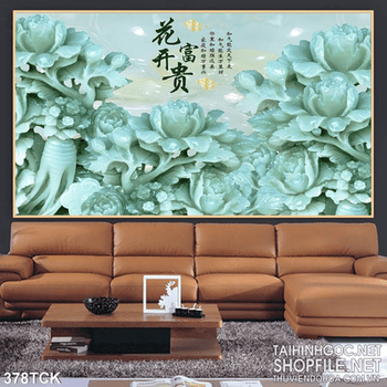 Tranh hoa sen, cá chép giả ngọc thư pháp