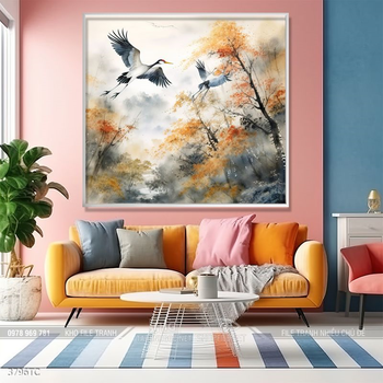 Tranh chim công và hoa mẫu đơn phong thủy