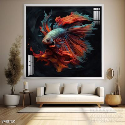 Tranh cá chép hoa sen nghệ thuật hiện đại