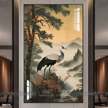 Tranh treo tường phong thủy chim công và hoa mẫu đơn