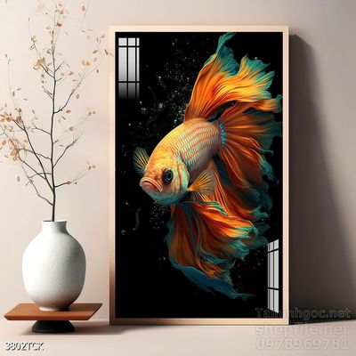 Tranh trang trí phòng khách cá chép hoa sen