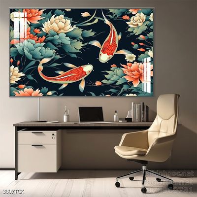 Tranh cá chép hoa sen nghệ thuật hiện đại