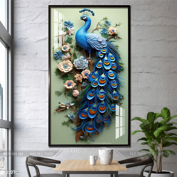 Tranh phong thủy chim công và hoa mẫu đơn rước may mắn vào nhà