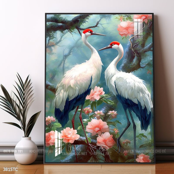 Tranh hoa mẫu đơn và chim công