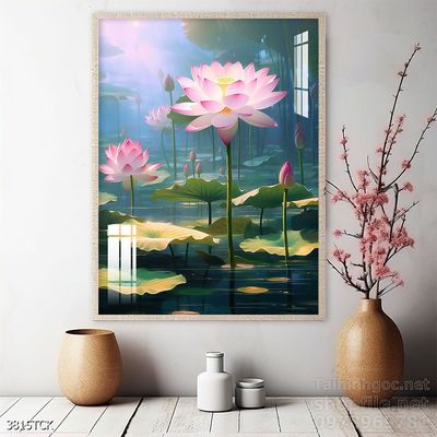 Tranh cá chép hoa sen nghệ thuật hiện đại