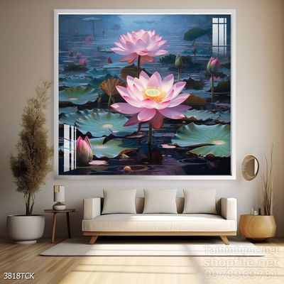 Mẫu tranh decor tường cá chép hoa sen