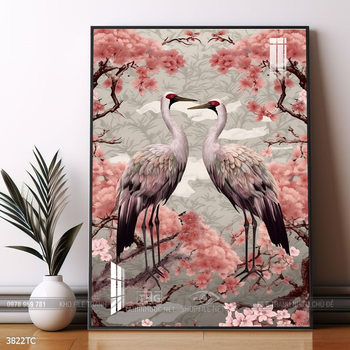 Tranh treo tường phong thủy chim công và hoa mẫu đơn