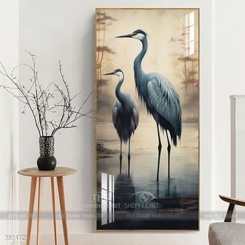 Tranh chim công hoa mẫu đơn decor trang trí tường nhà