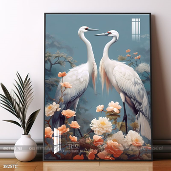 Tranh hoa mẫu đơn và chim công