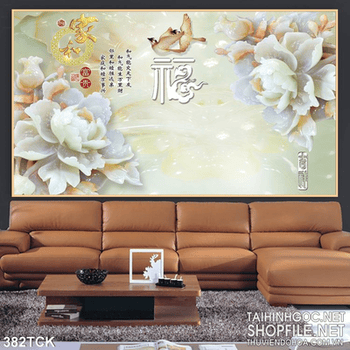 Tranh hoa sen, cá chép giả ngọc phong thủy