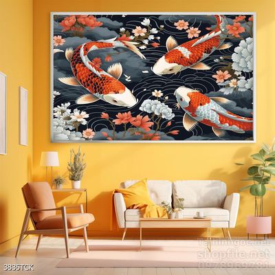 Tranh cá chép hoa sen treo tường mang nhiều ý nghĩa