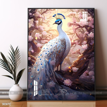 Tranh chim công và hoa mẫu đơn phong thủy