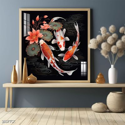 Tranh trang trí phòng khách cá chép hoa sen