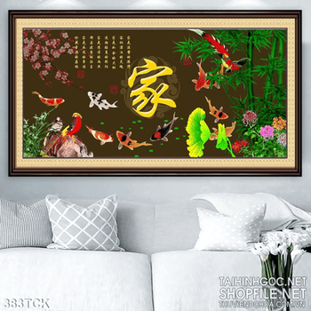 Tranh hoa sen, cá chép kim tiền mùa xuân