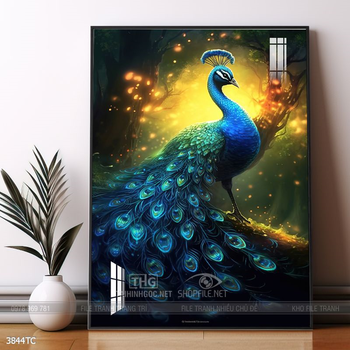 Tranh phòng khách chim công và hoa mẫu đơn treo tường