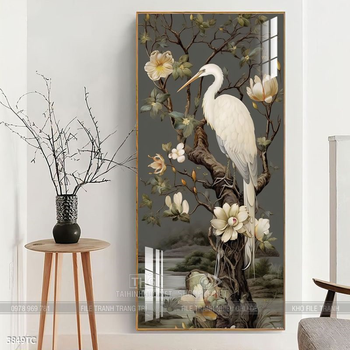 Tranh chim công hoa mẫu đơn decor trang trí tường nhà