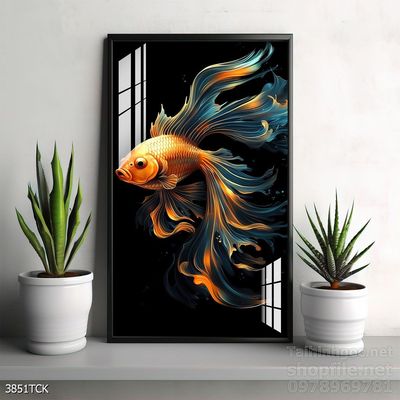 Tranh cá chép hoa sen nghệ thuật hiện đại