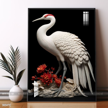 Tranh phòng khách chim công và hoa mẫu đơn treo tường