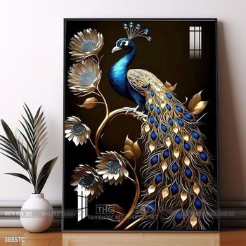 Tranh phong thủy chim công và hoa mẫu đơn rước may mắn vào nhà