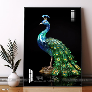 Tranh treo tường phong thủy chim công và hoa mẫu đơn