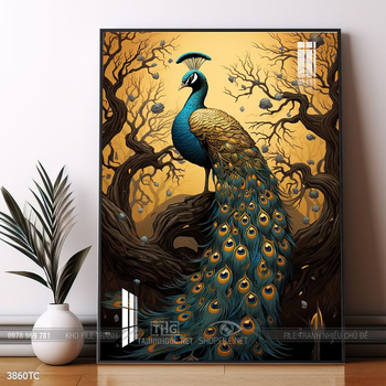 Tranh hoa mẫu đơn và chim công