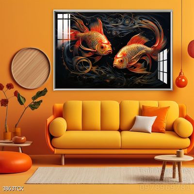 Tranh trang trí phòng khách cá chép hoa sen
