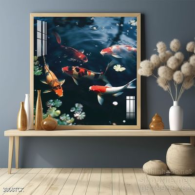 Tranh cá chép hoa sen nghệ thuật hiện đại