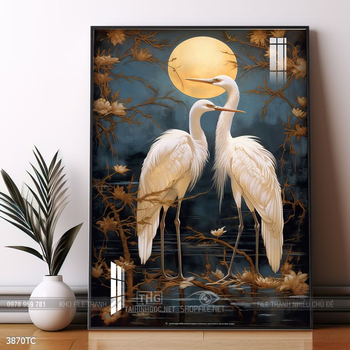 Tranh chim công hoa mẫu đơn decor trang trí tường nhà