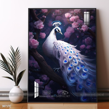 Tranh hoa mẫu đơn và chim công