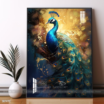 Tranh đôi chim công và hoa mẫu đơn treo tường phòng khách