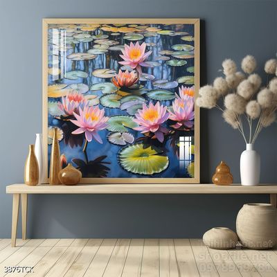 Tranh decor tường phòng khách cá chép hoa sen