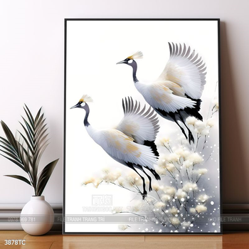 Tranh treo tường phong thủy chim công và hoa mẫu đơn