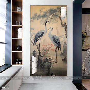 Tranh chim công trong vườn hoa mẫu đơn treo tường