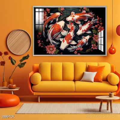Tranh cá chép hoa sen nghệ thuật hiện đại