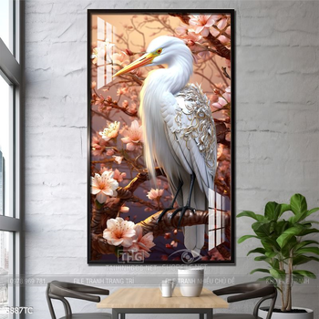 Tranh treo tường hoa mẫu đơn và đôi chim công khổ dọc