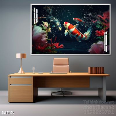 Tranh cá chép hoa sen treo tường mang nhiều ý nghĩa