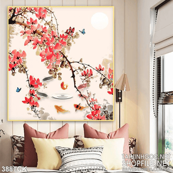 Tranh hoa sen, cá chép hoa đào nghệ thuật