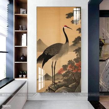 Tranh chim công hoa mẫu đơn decor trang trí tường nhà