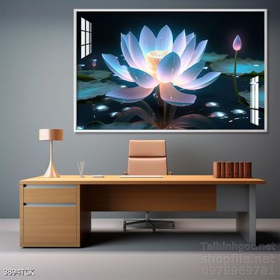 Tranh decor tường phòng khách cá chép hoa sen